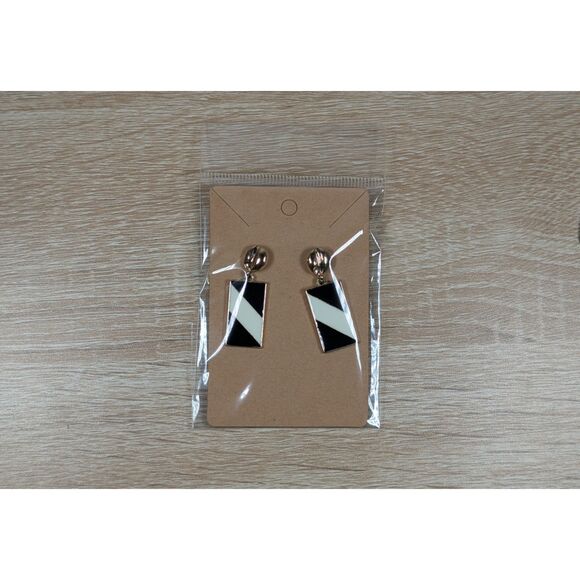 Black and White Geometric Enamel Dangle Earrings – Modern Statement Jewelry - Picture 1 of 1